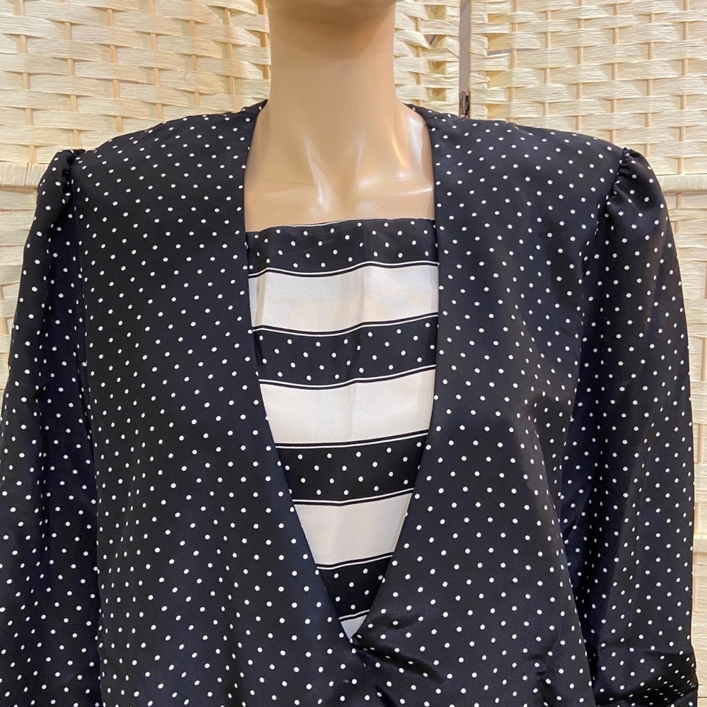 Vintage, Evanna Black and White Polka Dot Blouse and Skirt Set ( S-14)