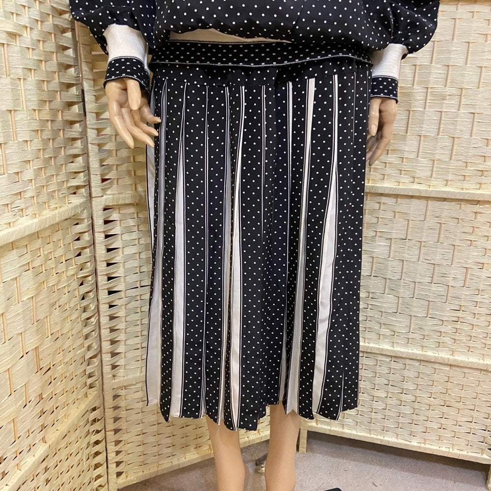 Vintage, Evanna Black and White Polka Dot Blouse and Skirt Set ( S-14)