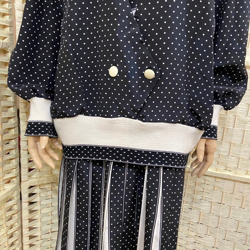 Vintage, Evanna Black and White Polka Dot Blouse and Skirt Set ( S-14)