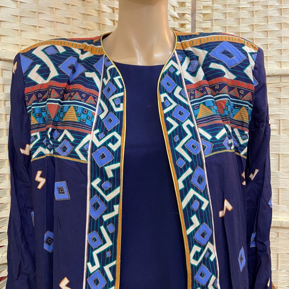 Vintage, Tracy Richards 3pc Blue Printed Cover Dress with Belt Size 14
