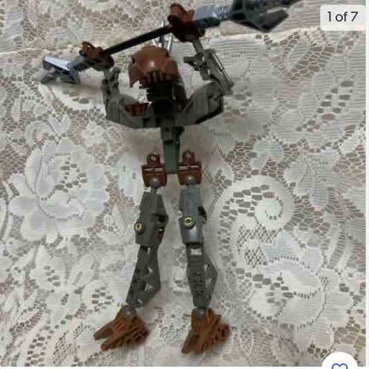 Vintage, Rare, Lego, Bionicle Gray Action Figure with Silver Spear 8in x 9in (