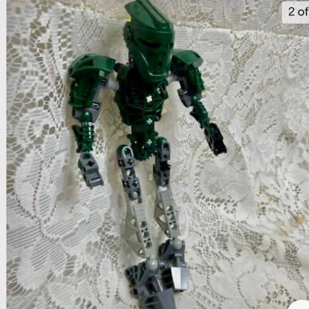 Vintage, Rare, Lego, Bionicle Green-Gray Action Figure 8in x 4in