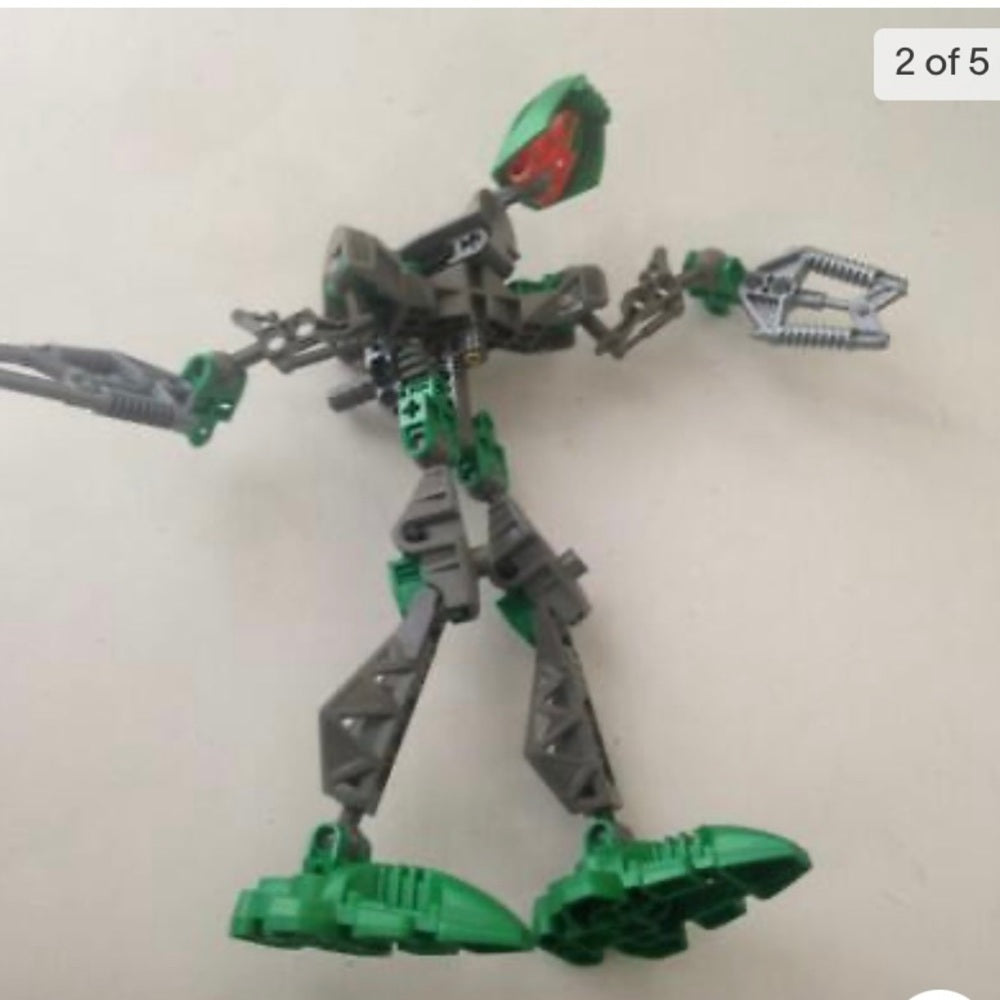 Vintage, Rare, Lego, Bionicle Red, Green,Silver Warrior  9in x 9in x 4in  (C0321