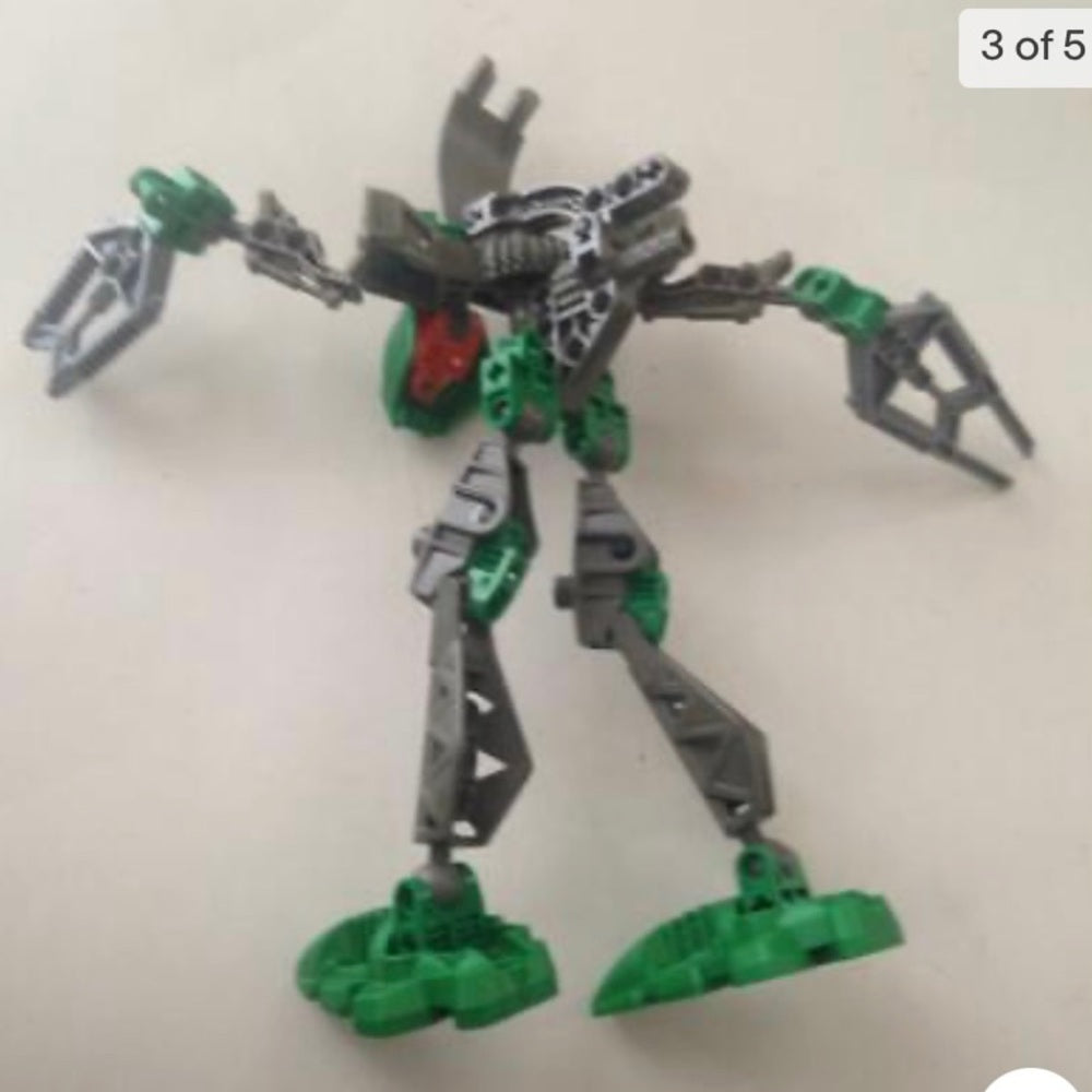 Vintage, Rare, Lego, Bionicle Red, Green,Silver Warrior  9in x 9in x 4in  (C0321