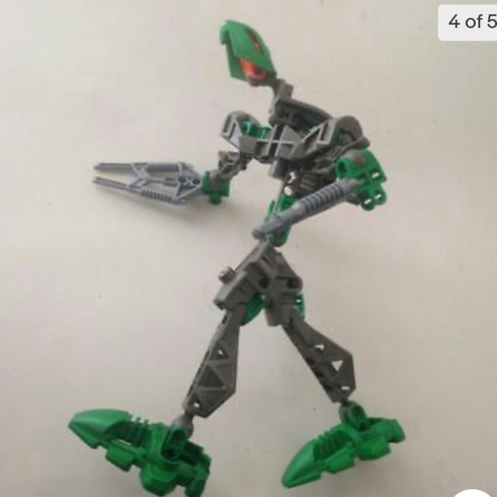 Vintage, Rare, Lego, Bionicle Red, Green,Silver Warrior  9in x 9in x 4in  (C0321