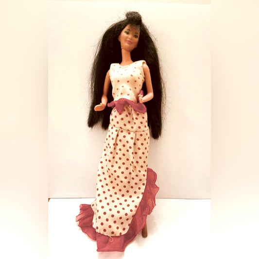 Vintage 1980s Mattel Barbie Doll in Original Red and White Polk Dot Gown