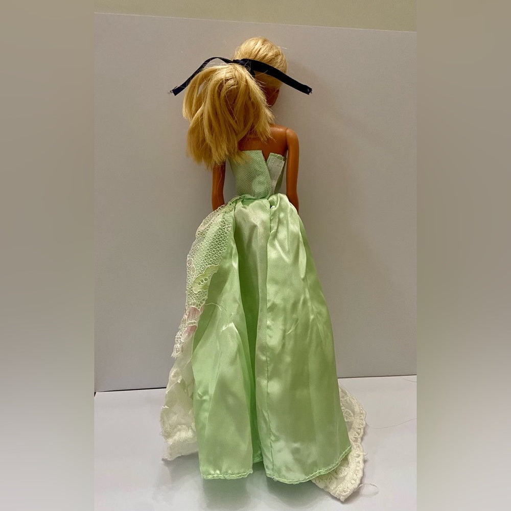 Vintage 1980s Mattel Barbie Doll in Elegant Green Lacy Gown