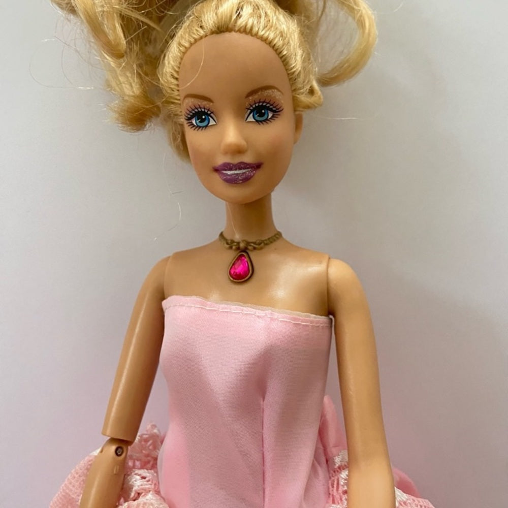2005 Mattel Barbie Doll in Elegant White and Pink  Lacy Gown
