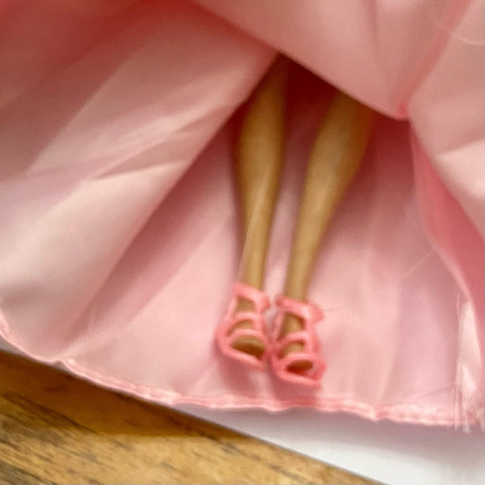 2005 Mattel Barbie Doll in Elegant White and Pink  Lacy Gown