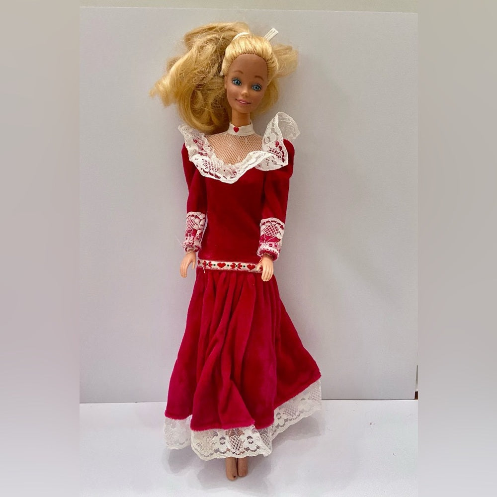 Vintage, 1970-80s Barbie Doll in Original White and Red Velvet Gown (C0223)  Thi