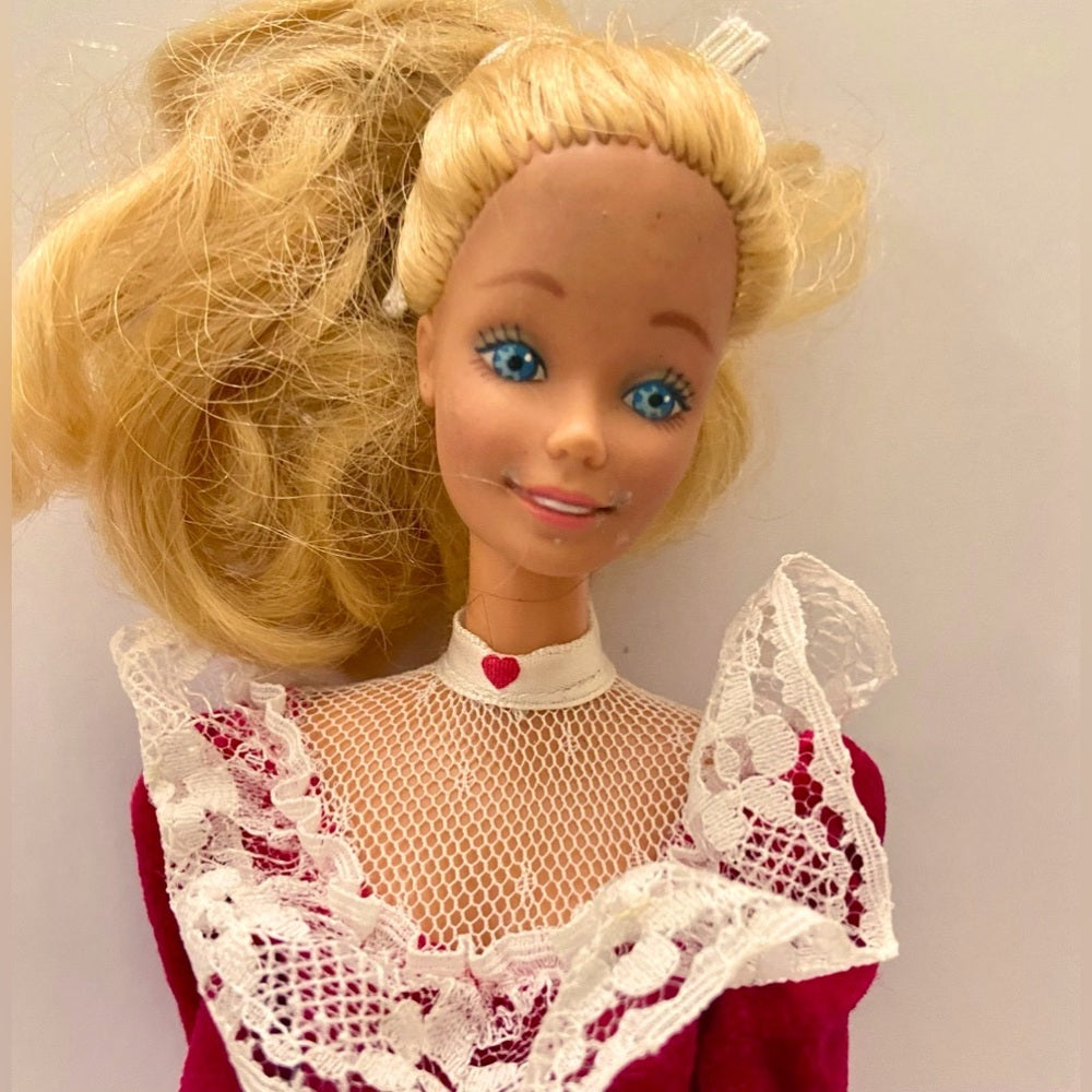 Vintage, 1970-80s Barbie Doll in Original White and Red Velvet Gown (C0223)  Thi