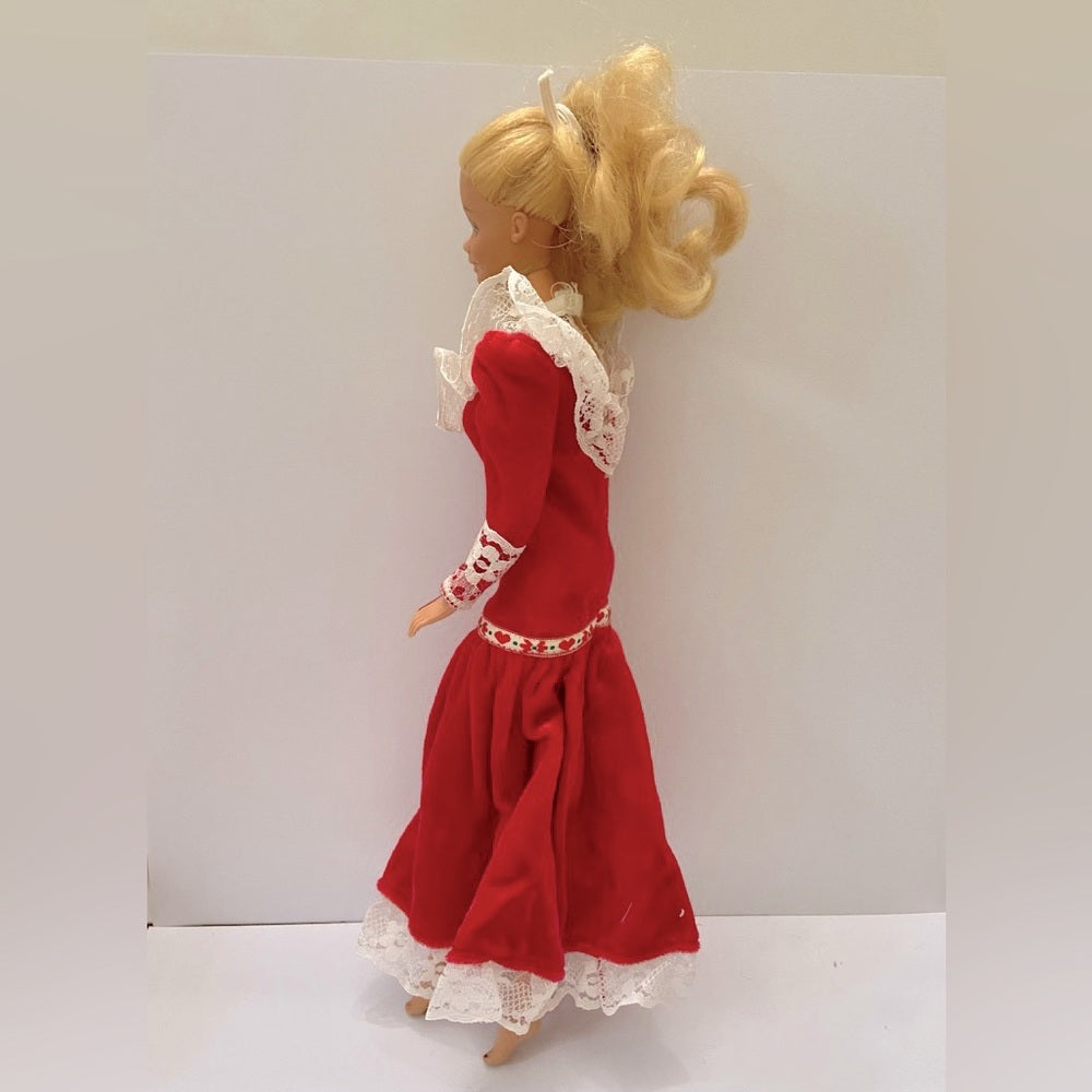 Vintage, 1970-80s Barbie Doll in Original White and Red Velvet Gown (C0223)  Thi