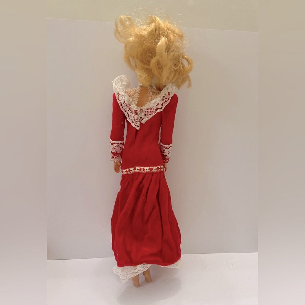 Vintage, 1970-80s Barbie Doll in Original White and Red Velvet Gown (C0223)  Thi