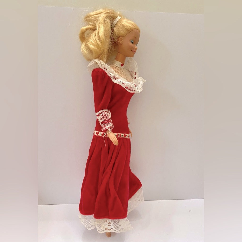 Vintage, 1970-80s Barbie Doll in Original White and Red Velvet Gown (C0223)  Thi