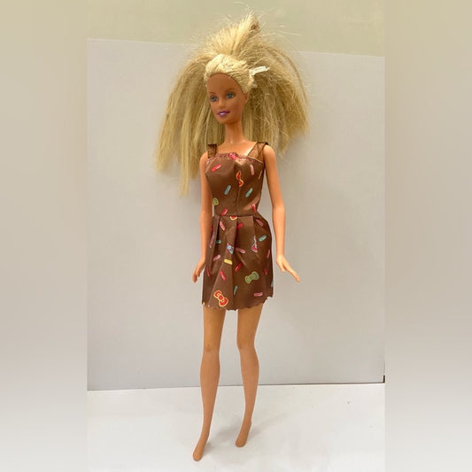 Vintage, 1999 Barbie Doll in Brown Printed Mini Dress