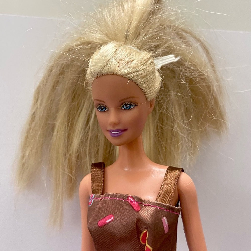 Vintage, 1999 Barbie Doll in Brown Printed Mini Dress