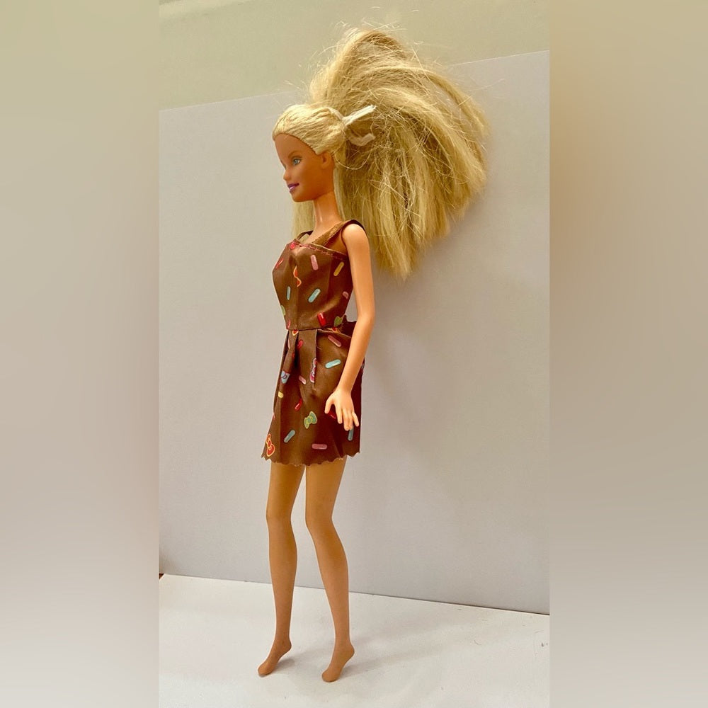 Vintage, 1999 Barbie Doll in Brown Printed Mini Dress