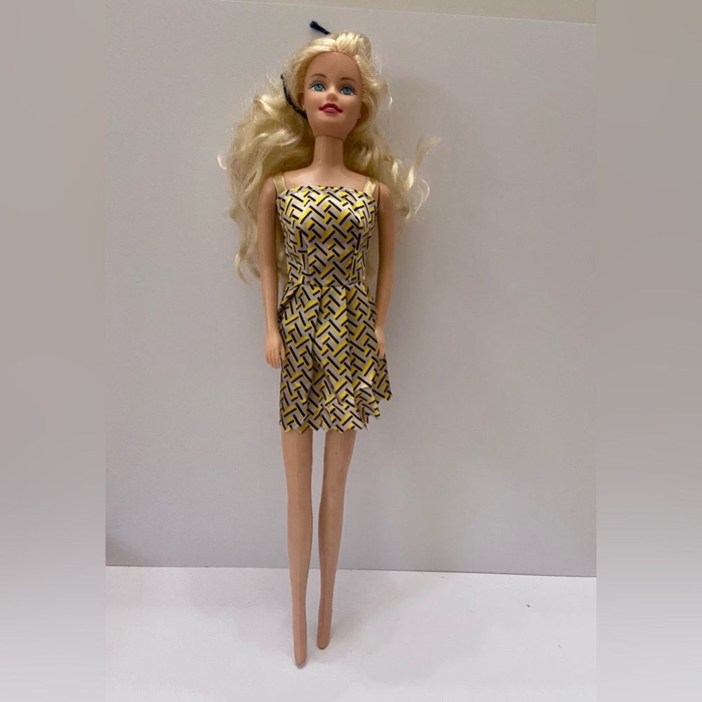 Vintage, 1990s Barbie Doll in Silver and Gold Mini Dress