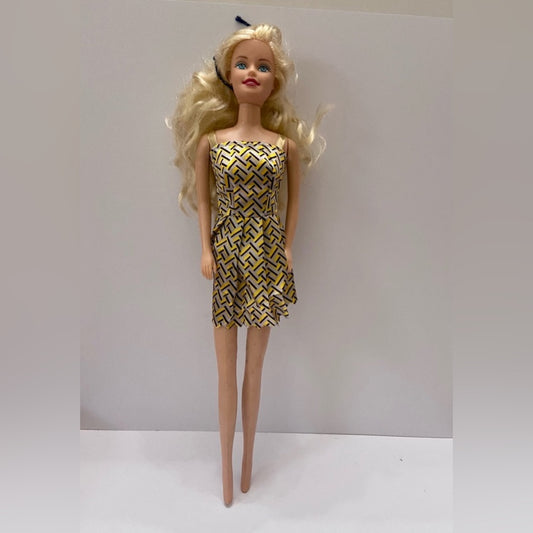 Vintage, 1990s Barbie Doll in Silver and Gold Mini Dress