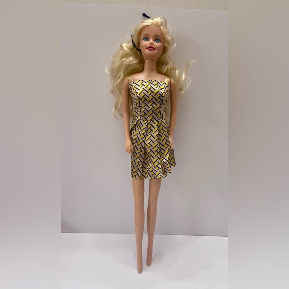 Vintage, 1990s Barbie Doll in Silver and Gold Mini Dress
