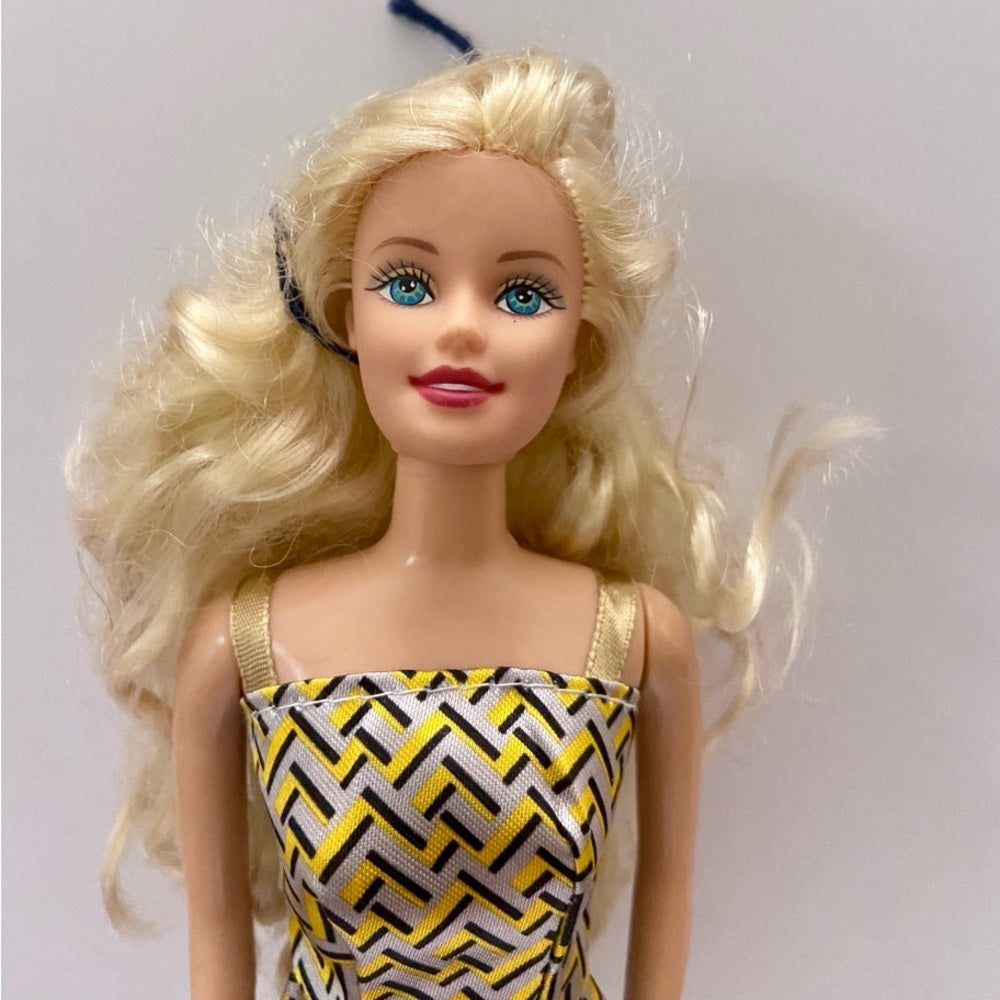 Vintage, 1990s Barbie Doll in Silver and Gold Mini Dress