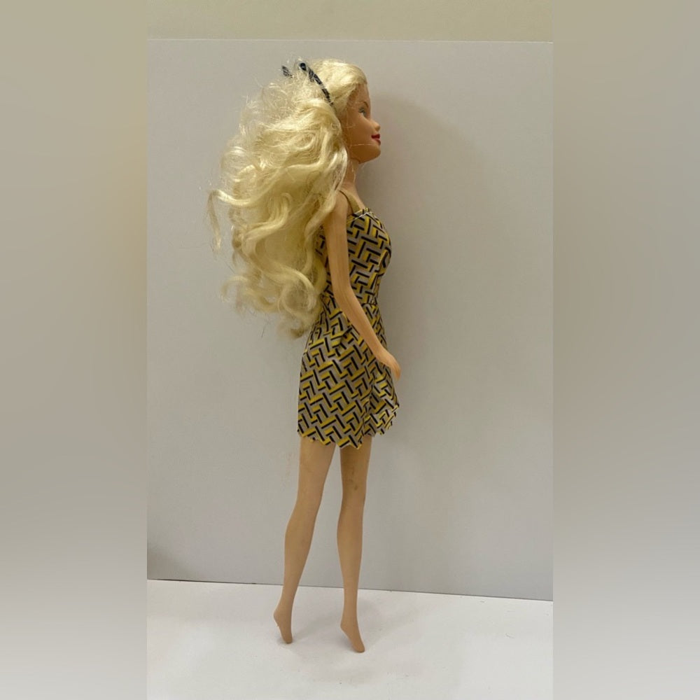 Vintage, 1990s Barbie Doll in Silver and Gold Mini Dress