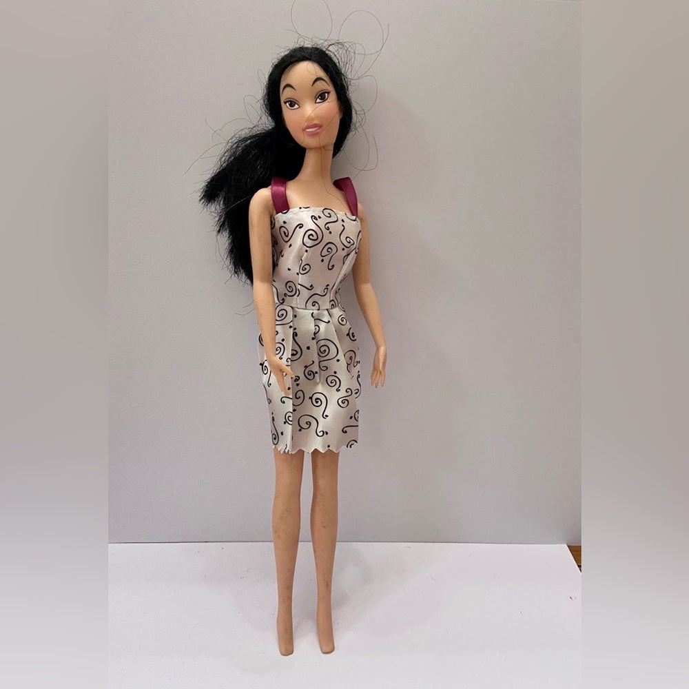 Vintage, 1990s Barbie Doll in White Printed Mini Dress