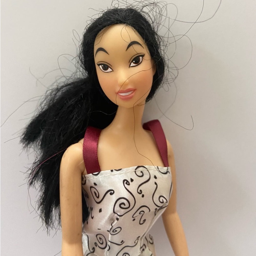 Vintage, 1990s Barbie Doll in White Printed Mini Dress