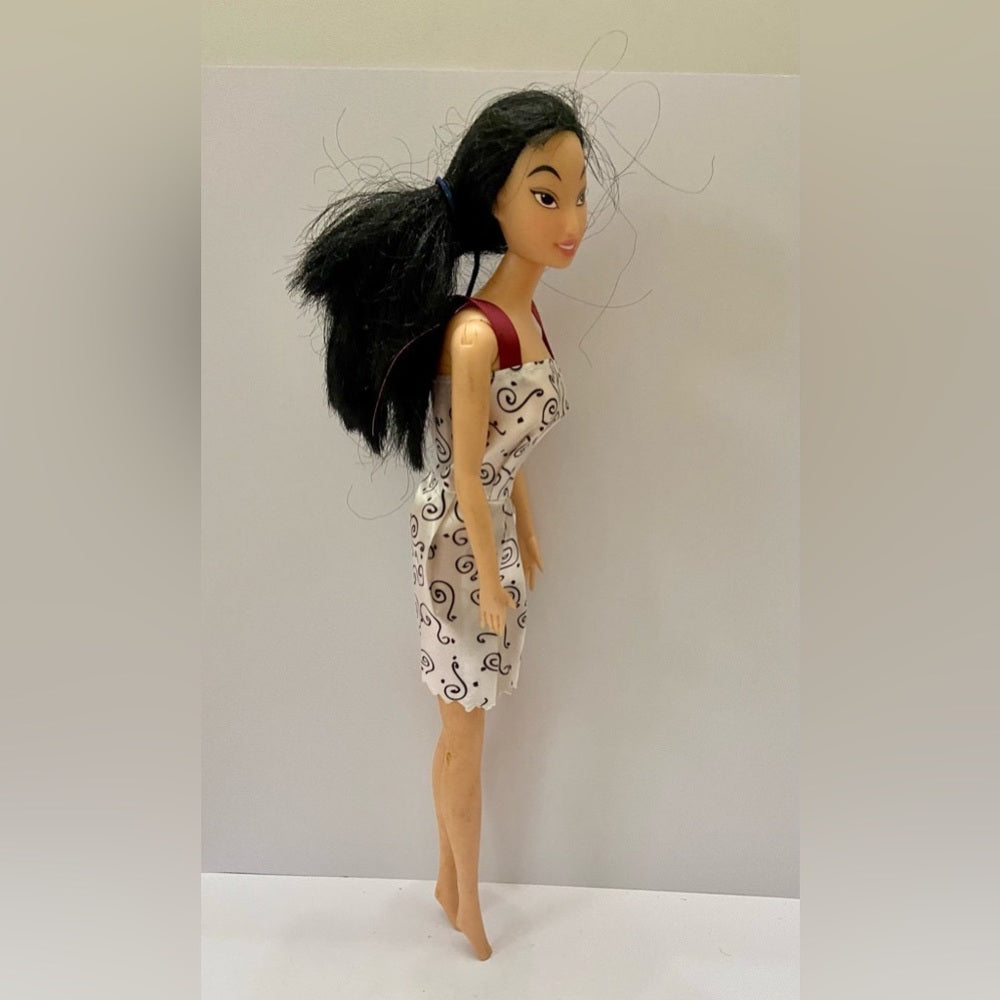 Vintage, 1990s Barbie Doll in White Printed Mini Dress