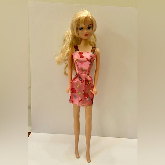 Vintage, 1990s Barbie Doll in Pink Printed Mini Dress
