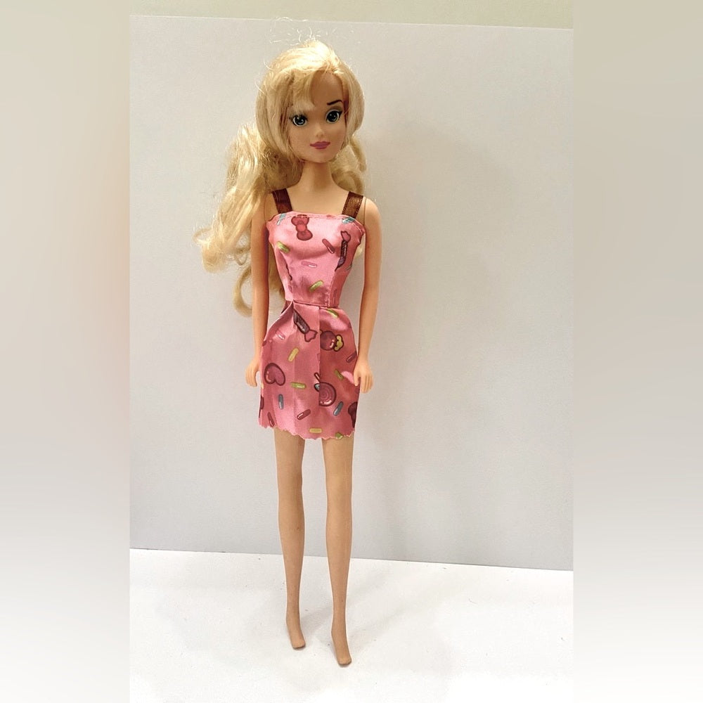Vintage, 1990s Barbie Doll in Pink Printed Mini Dress