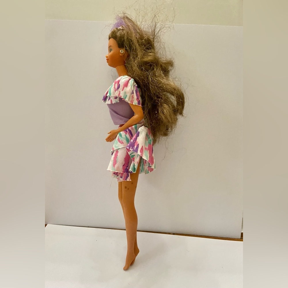 Vintage, 1980-90s- Barbie Doll in Original Purple Printed Dress