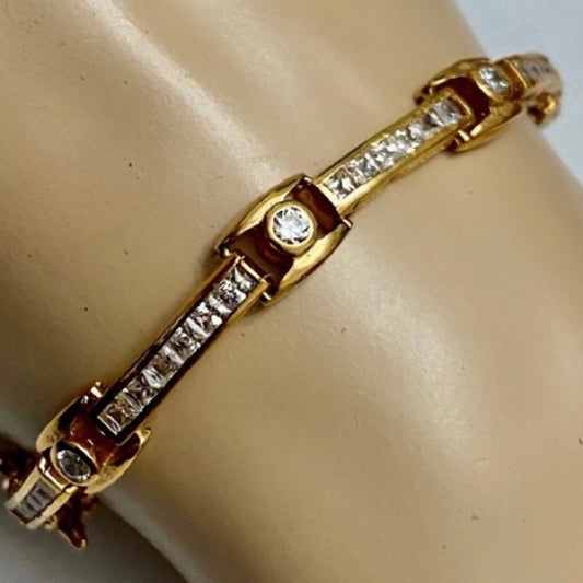 Vintage Elegant CZ Diamonds Vermeil or Gold over Sterling Silver Tennis Bracelet