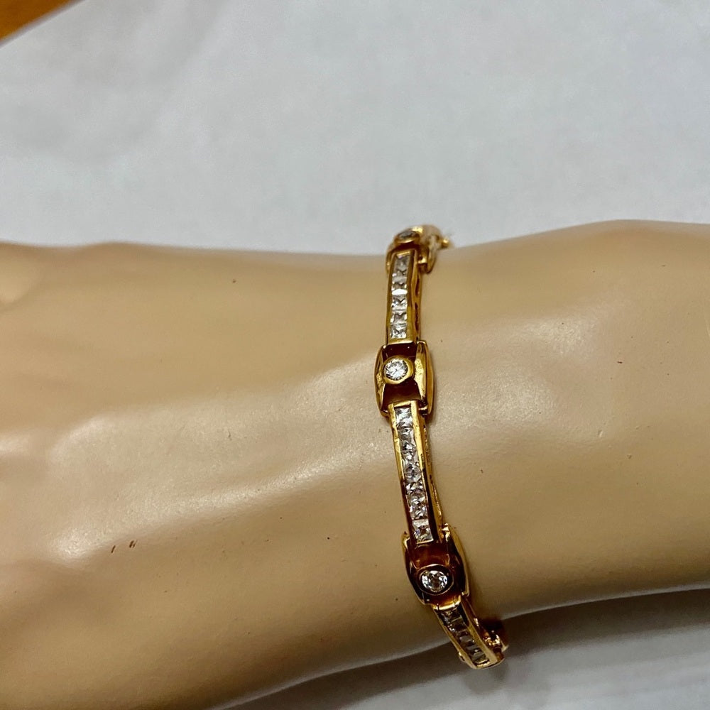 Vintage Elegant CZ Diamonds Vermeil or Gold over Sterling Silver Tennis Bracelet