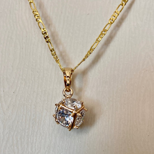 Vintage Encased Diamonds 17in Gold Plated Pendant Necklace