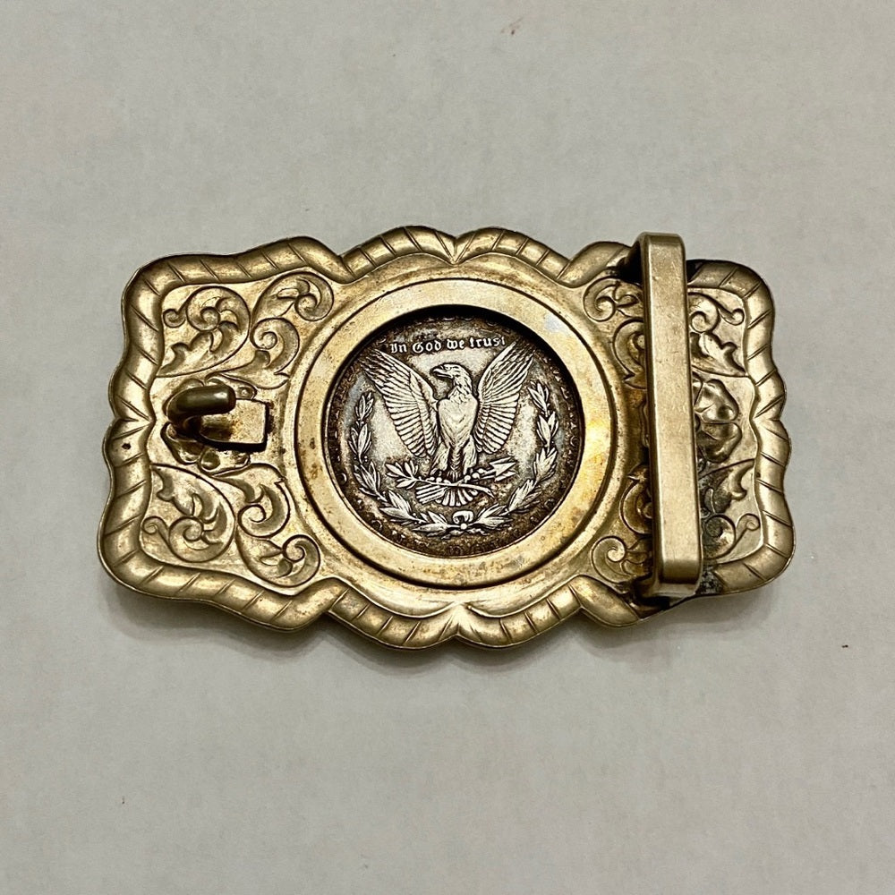 Antique 1921 Silver Morgan Dollar Coin Buckle  3.25in x 2.25in