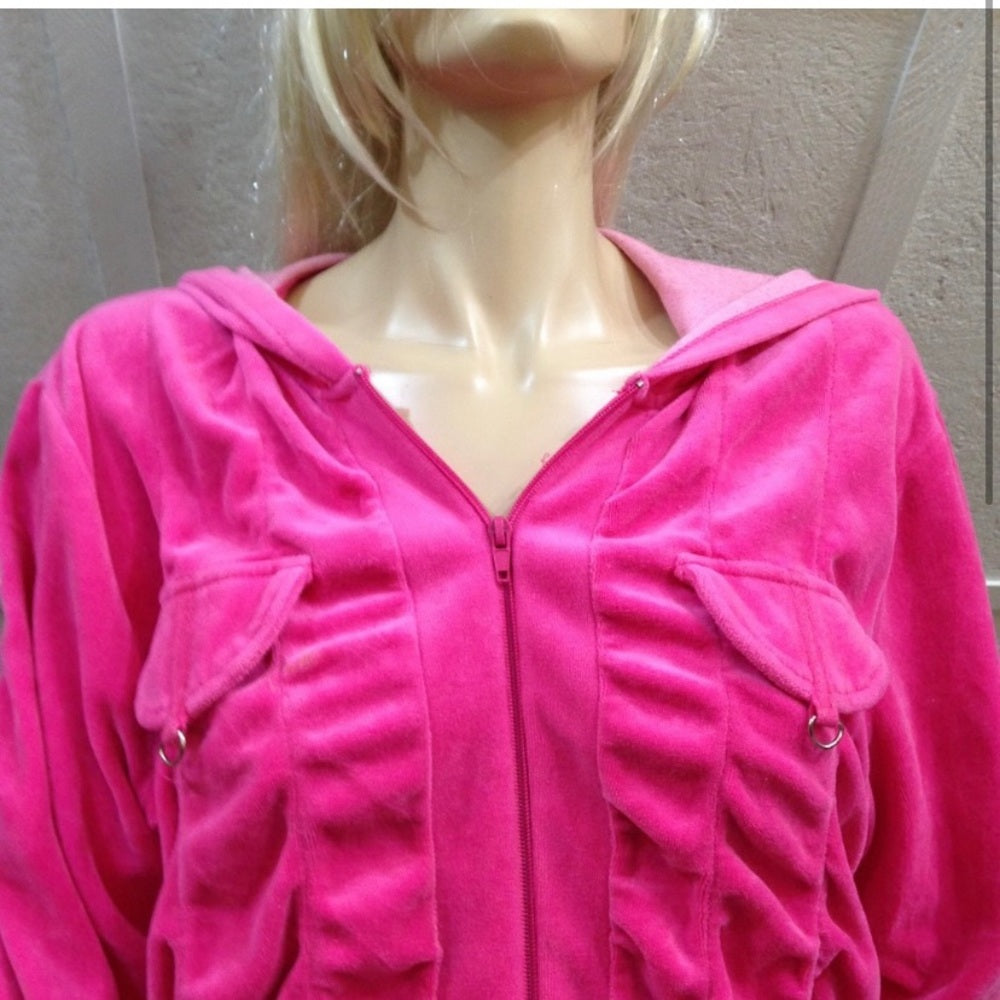MKM Designs, Pink- Fuchsia, Hooded Velvet Zip Jacket (L)
