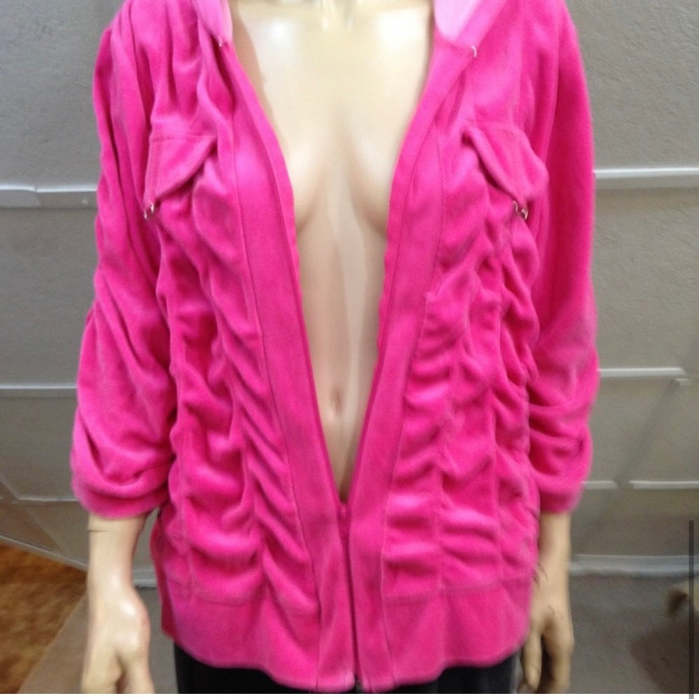 MKM Designs, Pink- Fuchsia, Hooded Velvet Zip Jacket (L)