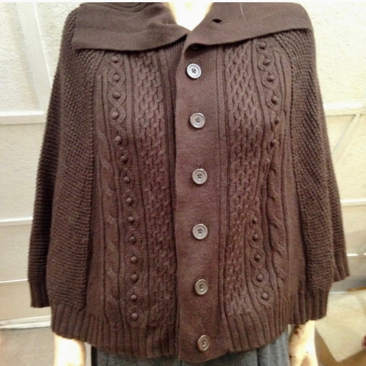 Description Vintage Dialogue Brown Swing, Sweater, Shawl Cape (OS)