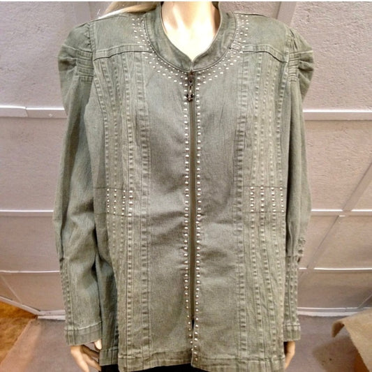 Vintage DG Diane Gillman Green Denim Blazer Jacket  Size IX