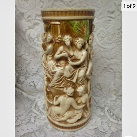 Vintage,  Rare, Allegorical Tall Vase 11in x 5in