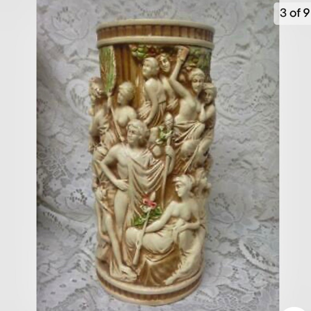 Vintage,  Rare, Allegorical Tall Vase 11in x 5in