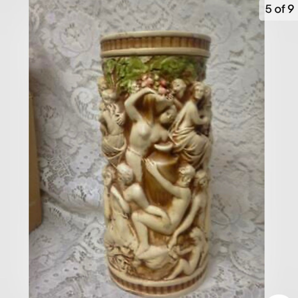 Vintage,  Rare, Allegorical Tall Vase 11in x 5in