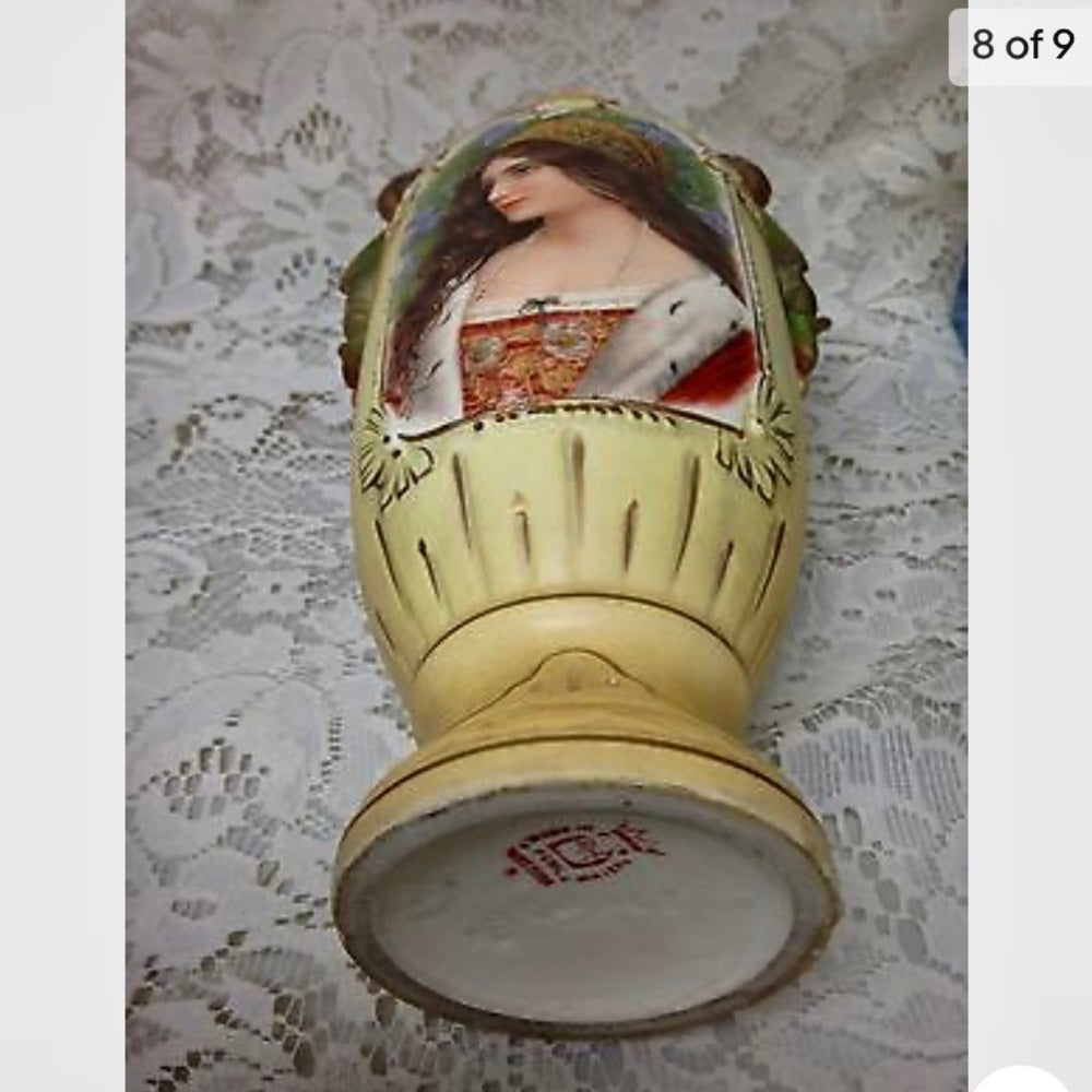 Antique, 10in x 5.5in Austrian Whiteware, Royal Rex Tima Portrait Vase