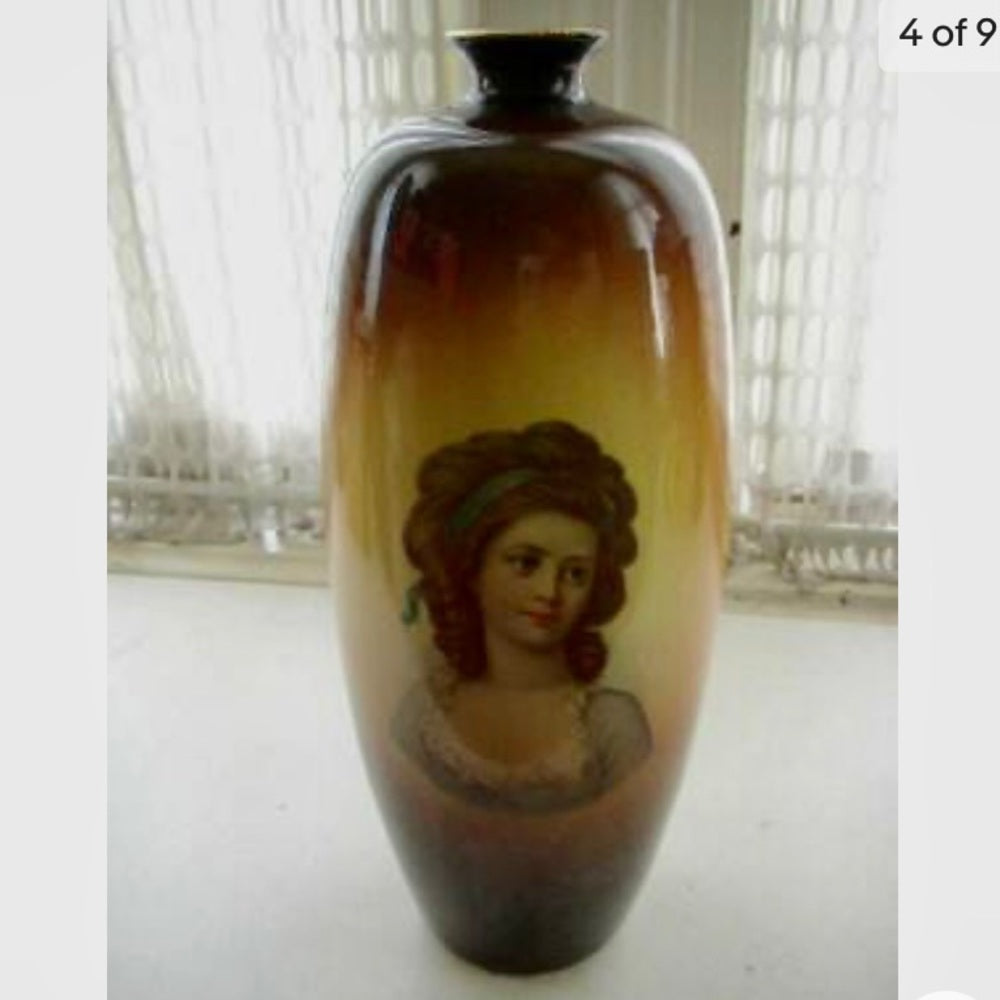 Antique, Royal 417, Large, 12.5in H x 4.5in Whiteware Cameo Portrait Art Pottery