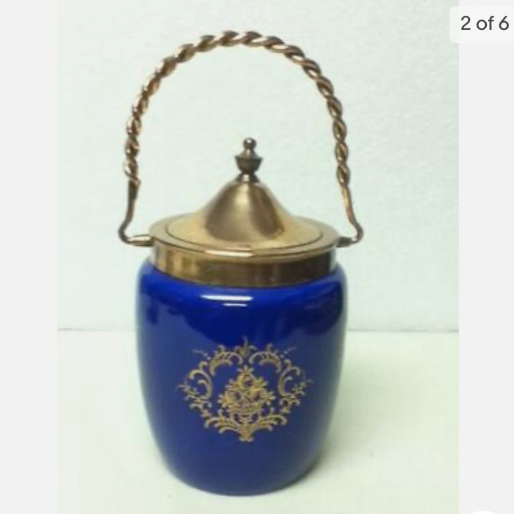 Beautiful, RS Prussia, Cracker or Biscuit Jar with Copper Lid and Handle