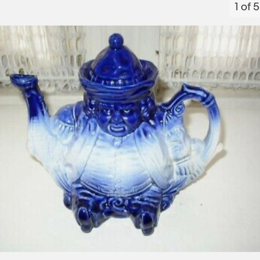 English, Victoria, Staffordsmire Flow Blue Parliament Judge Teapot (sftzj)   Thi