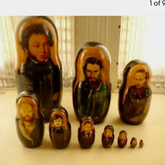 Handpainted, High End Set of 10pc Nesting Dolls- Russia’s Famous Poets- Authors