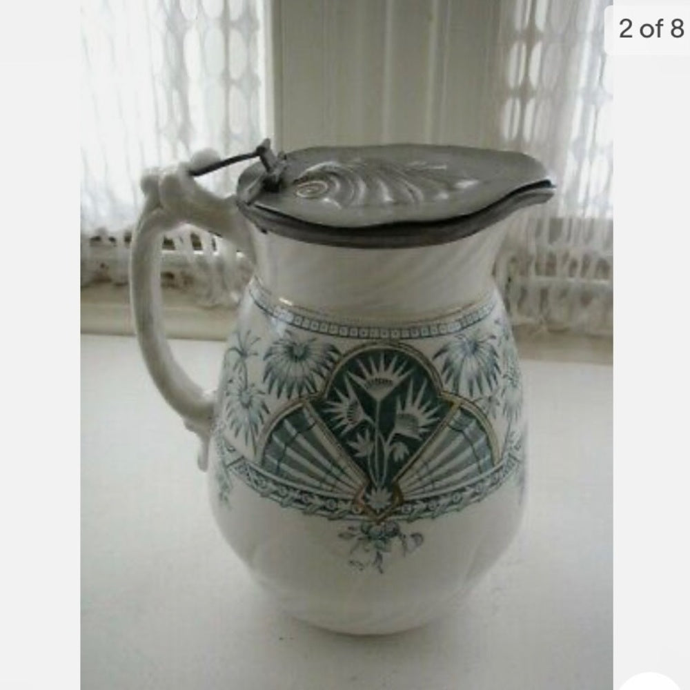 1885 Staffordshire, England Pitcher with Pewter Lid