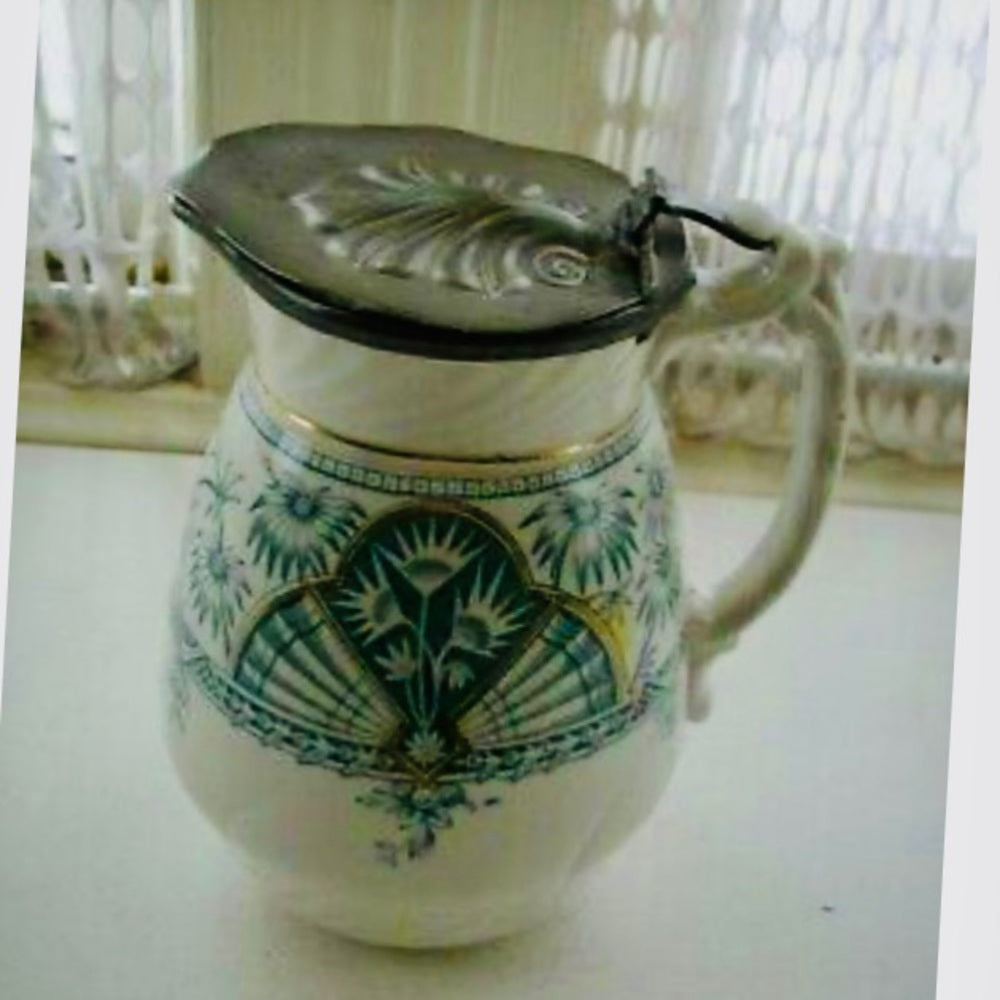 1885 Staffordshire, England Pitcher with Pewter Lid